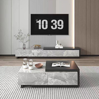 Ensemble de meubles de luxe : Tables basses et meuble TV rétractable moderne et réglable pour salon, avec tiroir