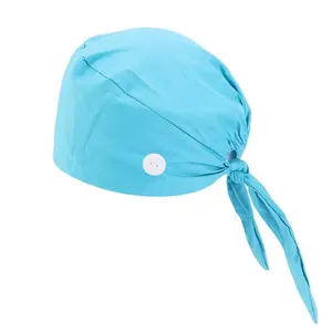男女通用棉护士手术帽带纽扣长发护士擦洗帽