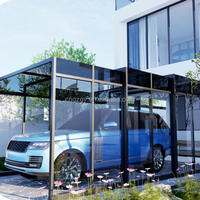 Auvent de garage rétractable automatique, abri de voiture pliable, fonctionnement manuel/électrique, construction robuste en aluminium, porte en verre trempé