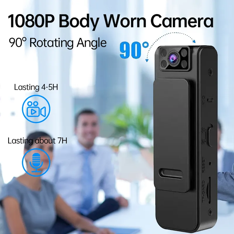 Kamera Bodycamera nirkabel sudut lebar 130 derajat, kamera portabel kecil penglihatan malam HD penuh bisa dipakai di badan 1920*1080