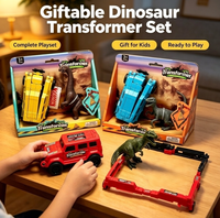 Coche de juguete de dinosaurio con fricción, transformable por impacto, con figura de dinosaurio y pegatinas decorativas para niños