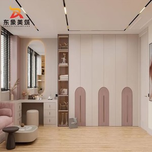 Armario Empotrado Minimalista en Crema de Dos Tonos con Tocador Abierto, Muebles Personalizados <span class=keywords><strong>para</strong></span> Dormitorio de Villa o Apartamento - Product Image 1