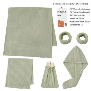 Ensemble de serviettes de bain en microfibre à séchage rapide en velours corail, doux et absorbant, avec cordon de serrage en coton, couleur unie, technique de tissage pour la salle de bain - Product Image 6