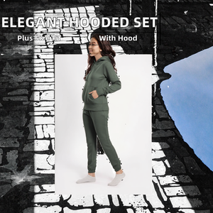 Sudadera con capucha elegante informal de talla grande para mujer, con cremallera, mezcla de poliéster/algodón, con cuentas, cintura elástica suelta, pierna ancha, color liso. - Product Image 2