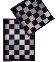 Plateau de service décoratif artisanal en cuir et métal, motif échiquier moderne noir et blanc, réutilisable, personnalisé, vente chaude