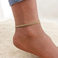 Bracelet de cheville en zircon plaqué or 18 carats en acier titane de haute qualité Bracelet de cheville en chaîne cubaine classique en acier inoxydable pour femmes