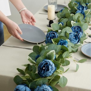 Guirnalda Redonda de Flores Artificiales de Ningxiang, Eucalipto, Peonía, Rosa de Seda, Decoración para Bodas - Product Image 1
