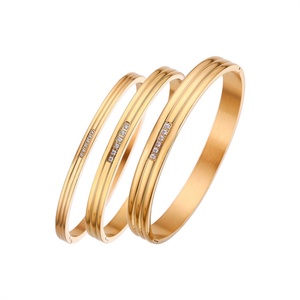 Wholesale Curved <b>Bracelets</b> Gold Plated Stainless Steel Zirconia Paved <b>Crystal</b> <b>Bracelet</b> & Bangle Women Accessories - Product Image 1
