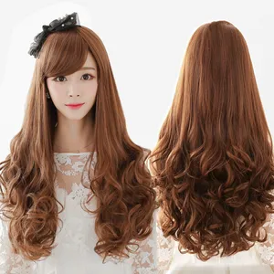 Bán buôn dài tóc xoăn tóc giả cho phụ nữ với Side bangs Pear Hoa kiểu tóc đồ sộ và ngọt ngào phổ biến sợi tóc