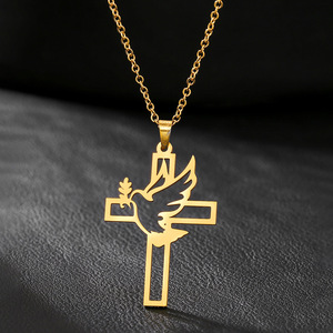 Collar de Cruz y <span class=keywords><strong>Paloma</strong></span> de Acero Inoxidable YK, Chapado en Oro, Joyería Cristiana para Mujeres y Hombres, Símbolo de Paz y Esperanza - Product Image 4