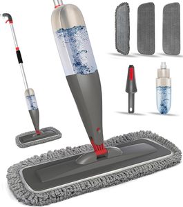 Mopa Plana Mágica para Limpieza de Pisos Domésticos y Comerciales, 3 Cabezales de Microfibra, Botella de 800 ml con Rociador, Mopa Giratoria para Limpiar Pisos - Product Image 1