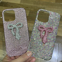 Arc de fille strass pour iPhone 16 Plus Shell Full Diamond Apple 15 14 13 12 11 Pro Max Luxurious Cover 14 Mobile Phone case