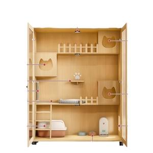 Mehrstöckiges Panorama-Haustierhaus aus Transparentem Holz, Moderne Katzenvilla mit Großem Aussichtsbereich, Bewegliche Trennwand für Mehrere Katzen und Kleine Hunde - Product Image 5