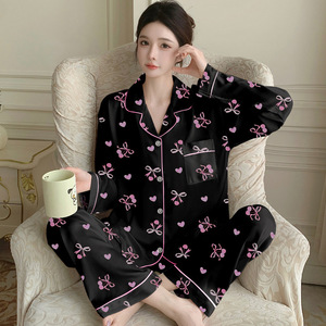 Pijamas de Satén de Lujo para Mujer, Ropa de Dormir con Estampado de Puntos, Ropa de Casa de Satén, Ropa de Dormir con Estampado de Leopardo, Pijama de 2 Piezas para Mujer, Ropa de Casa Suave - Product Image 2