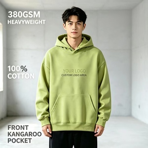 เสื้อฮู้ดดี้ผ้ากำมะหยี่เนื้อนุ่มหนัก 380GSM ทรงโอเวอร์ไซส์ ไหล่ตก สีพื้น พร้อมฮู้ด สกรีนโลโก้ได้  สำหรับผู้ชายและผู้หญิง - Product Image 1