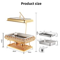 Réchaud de buffet professionnel rectangulaire en acier inoxydable doré de luxe 9L avec couvercle visible pour mariages et événements