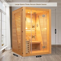 Sauna Uap Tradisional untuk 3 Orang, Kayu Hemlock Kanada, Kompor Harvia 35kW, Batu Vulkanik, Speaker Bluetooth, Ember Lampu