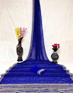 Sari imprimé Georgette Silk Leheriya avec belle broderie et dentelle pour mariage et fête des femmes indiennes - Product Image 3