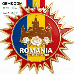 Medalla de Viaje Personalizada de <span class=keywords><strong>Rumania</strong></span>, Castillo Medieval, Rosa Blanca, Diseño de Bandera Nacional en Esmalte, Medalla de Recuerdo de Viaje con Cinta - Product Image 1