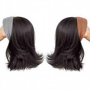 Peluca de media cabeza para <span class=keywords><strong>mujer</strong></span>, hecha a máquina con <span class=keywords><strong>cabello</strong></span> sintético resistente a altas temperaturas, estilo bob <span class=keywords><strong>corto</strong></span> con puntas invertidas, extensión de <span class=keywords><strong>cabello</strong></span> desmontable para volumen - Product Image 5