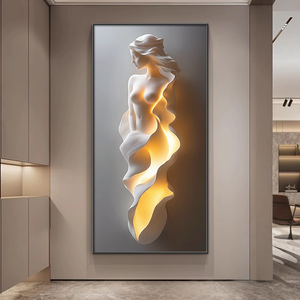 Decorazione Murale in Rilievo Astratto Figura Femminile Sensuale Ingresso Portico Bianco Nero Grigio Dipinto in Porcellana Cristallina 3D per Corridoio - Product Image 2