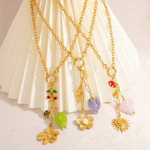 Collier DIY en acier inoxydable avec pendentif fruit, couleur or 18 carats, chaîne claviculaire pour femme, cadeau, colliers à perles tendance - Product Image 3