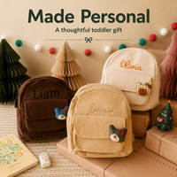Offre Spéciale brodé étudiant nom sac d'école noël pâques velours côtelé personnalisé enfant en bas âge sac à dos pour enfants