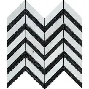 12x12 Zoll poliertes Carrara weiß und schwarz Chevron Marmor Mosaik für Bodenbelag und Backs plash Diamant Mosaik Malerei