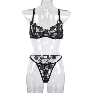 Set di Lingerie Sexy in Pizzo Trasparente con Ricami, Reggiseno e Slip, Vendita all'Ingrosso - Product Image 6