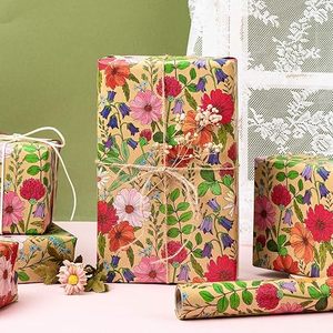 Papel de regalo kraft con diseño de flores coloridas en acuarela, 5 metros, para el Día de la Madre y San Valentín. - Product Image 2