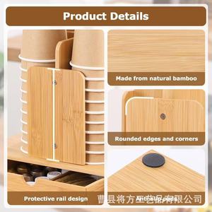 Support de rangement pour tasses à café en bois avec tiroir, porte-gobelets multi-compartiments pour tasses en papier jetables, organisateur de comptoir - Product Image 2