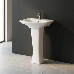Lavabo rond en céramique pour enfants avec pied de support complet et drain intégré – Évier de salle de bain moderne - Product Image 2