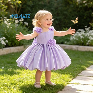 Abito da Festa Senza Maniche Viola <span class=keywords><strong>con</strong></span> Fiocco e Collo Tondo per Bambine, Ideale per Compleanno, Battesimo, Festa di 2 Anni - Product Image 1