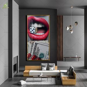 Peinture sur toile imprimée haute définition avec éclairage LED Art Déco de luxe pour la décoration du salon, design en porcelaine cristalline - Product Image 5