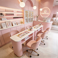 Juego de Muebles de Salón de Belleza Profesional con Mesa de Manicura y Silla de Madera Tapizada en Color Rosa, al Mejor Precio