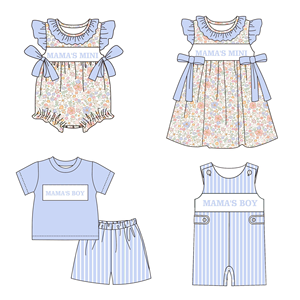 Conjuntos de Ropa Casual para Niños con Estampado Personalizado de MAMA'S BOY MAMA'S MINI, de Algodón y Elastano, Mameluco para Niños Pequeños, Primavera Otoño, Venta al por Mayor para Hermanos - Product Image 1