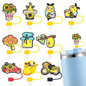 Tapas de Pajita de PVC con Diseño de Abeja y Flor, de Alta Calidad, para Decoración Promocional, Universales de 10mm, Venta al Por Mayor - Product Image 1