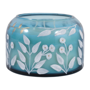 Candela Profumata Maison Illuminare in Vetro Blu con Design Floreale, Candela Decorativa a 3 Stoppini per Soggiorno, Camera da Letto, Bagno - Product Image 4