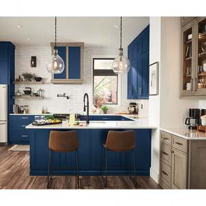 Muebles de Cocina Modulares de Diseño Nuevo de Fábrica, Gabinetes de Cocina Estilo Shaker con Lacado Azul, Alacena de Almacenamiento con Encimera de Piedra - Product Image 5