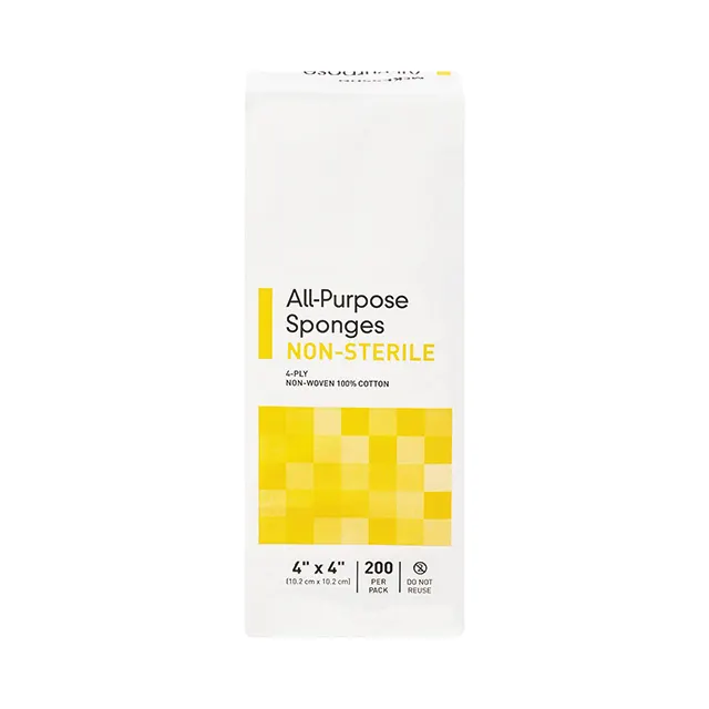 Lingettes sèches non tissées 100% coton non stériles 4 "x 4", éponges non tissées 4 plis