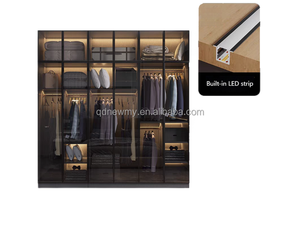 Armoires de garde-robe d'angle noires personnalisées haut de gamme lumières LED meubles de <span class=keywords><strong>vestiaire</strong></span> en verre pour placard de rangement de vêtements MDF maison - Product Image 6