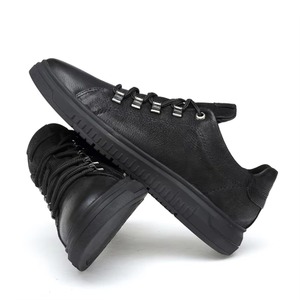 Sneakers en cuir véritable pour hommes, grande taille, noires, décontractées, tendance, chaussures en cuir véritable - Product Image 1