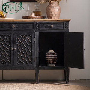 Mueble de Entrada de Madera Maciza Vintage A2978, Mueble de Salón con 4 Puertas y Paneles Tallados - Product Image 4