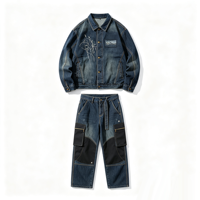 Veste en jean vintage délavée, effet usé, impression DTG Kornit, streetwear décontracté, vêtements de plein air