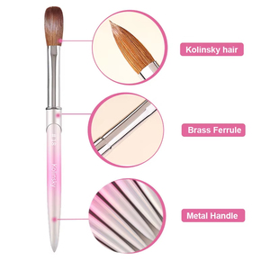 Pinceau à ongles en poils de Kolinsky 100% Sable de luxe, manche métallique rose dégradé, virole sertie, pour salon de beauté et nail art - Product Image 2