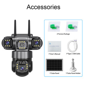 Caméra de surveillance extérieure V380Pro à énergie solaire, triple objectif, 4G, rotation à 360 degrés, stockage sur le cloud, interphone vocal - Product Image 4