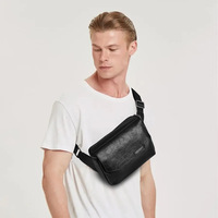Sac bandoulière/banane sophistiqué pour homme en cuir véritable, pochette compacte pour téléphone en cuir de vachette tanné végétal de style japonais, sacoche frontale