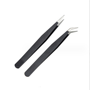 Pinzas de punta curva, acero inoxidable, negras, pequeños clips hechos a mano para bricolaje, clips para decoración de uñas con diamantes de imitación, pinzas de regalo. - Product Image 1