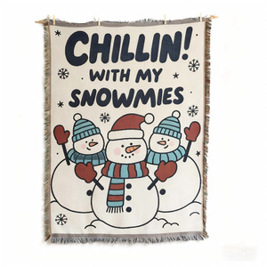Tapisserie murale de Noël « Chillin With My Snowmies », en coton tissé, style bohème, rectangulaire, pour usage intérieur - Product Image 5
