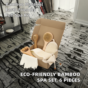Ensemble de spa écologique naturel en cinq pièces : brosse en bambou, masseur, sac à savon, ceinture de bain, gant de bain, tampon nettoyant pour le visage - Product Image 2
